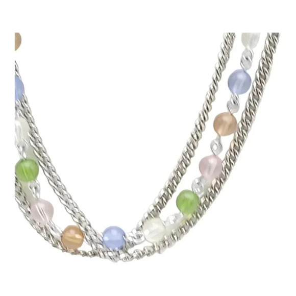 ParkLane Pastel Bead Triple Strands Necklace Silver Tone Vintage - Picture 3 of 5
